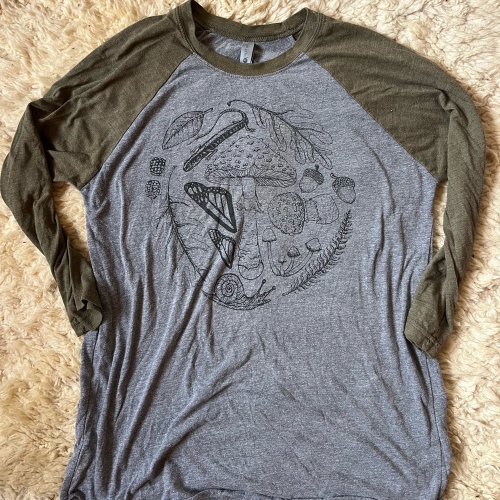 BUNDLE: Hand printed nature shirts with earthy moth skull mushrooms print